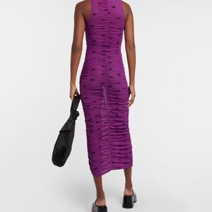 Ganni Mesh ruched purple dress.